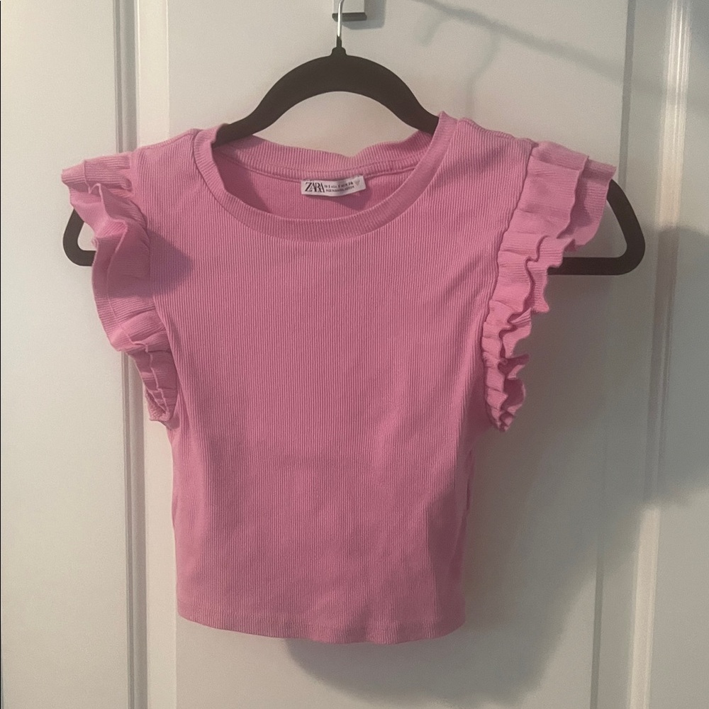Zara Pink Ruffle Sleeve Top small